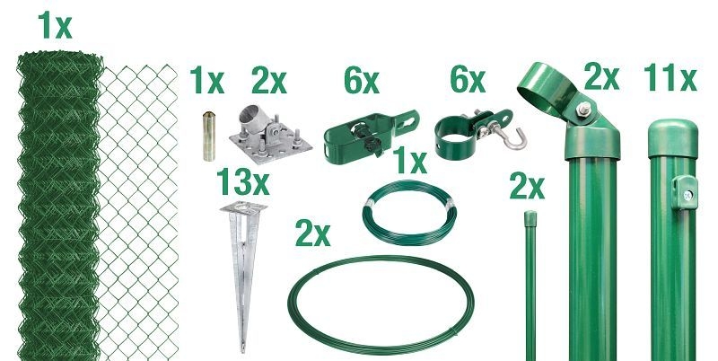 Clôture en treillis métallique GAH Alberts en tant qu’ensemble de clôture complet, avec douille de sol, H : 100 cm, L : 25 m, vert, 633318