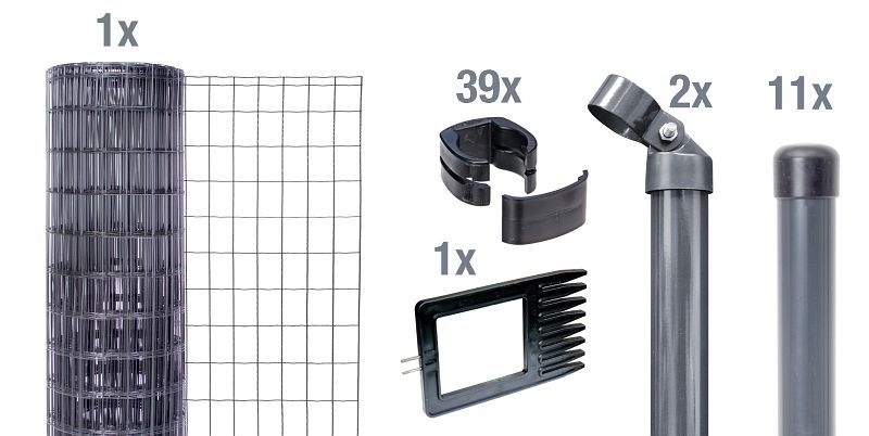 GAH Alberts Fix-Clip Pro® en kit de clôture complet, à sceller dans le béton, H : 80 cm, L : 25 m, anthracite, 633455