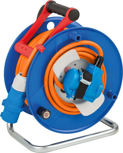 Enrouleur de câble de camping Brennenstuhl avec câble de 25 m, orange (avec raccord coudé CEE, y compris prise combinée contact de protection + fiche CEE, extérieur), 1182470100